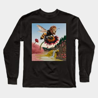 AI generated lion bee on daisy Long Sleeve T-Shirt